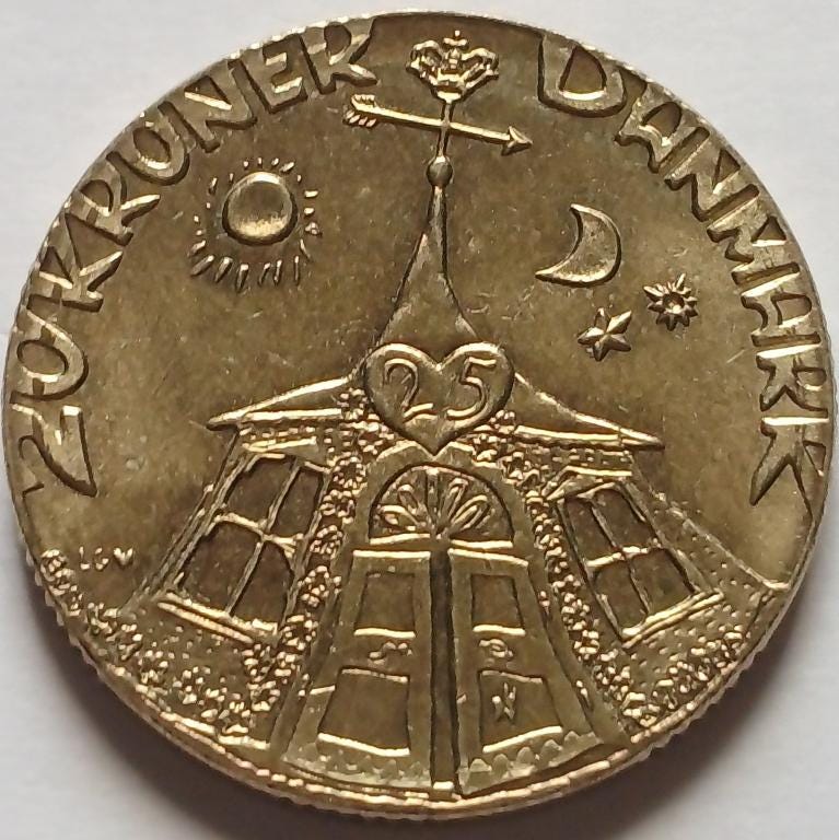 ヴィンテージ デンマーク 20 クローネ コイン - マルグレーテ 2 世女王