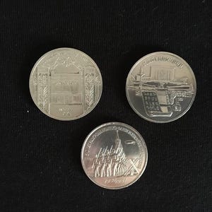 Three Beautiful and Rare Commemorative Collectible Jubilee Coins of the USSR - 2 Pieces of 5 Rubles and 1 Coin of 3 Rubles - 1980s