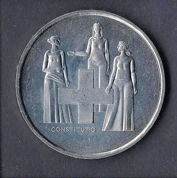 ヴィンテージ スイス 5フラン硬貨 — 1974年「スイス憲法100周年