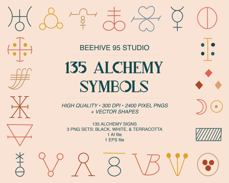 135 Alchemy Symbols 405 pngs included Black White Terracotta color theme sets and vectors Adobe Illustrator Ai File EPS file image 2