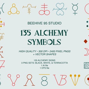 135 Alchemy Symbols 405 pngs included Black White Terracotta color theme sets and vectors Adobe Illustrator Ai File EPS file image 1