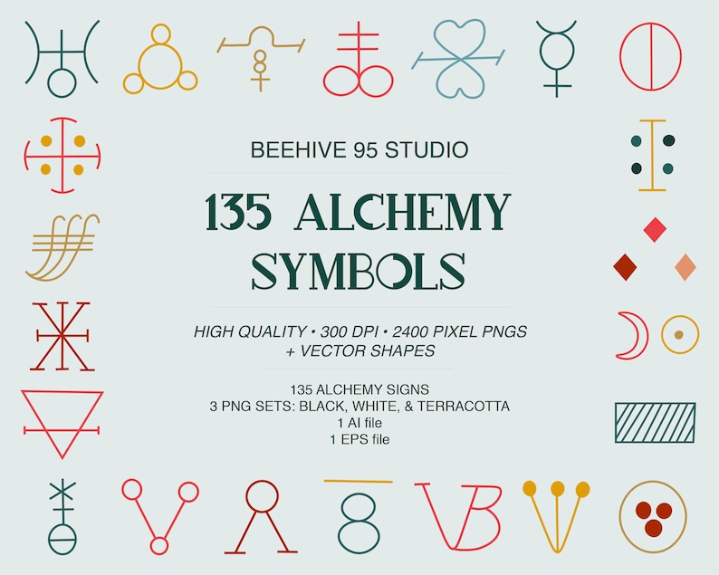 135 Alchemy Symbols 405 pngs included Black White Terracotta color theme sets and vectors Adobe Illustrator Ai File EPS file image 1