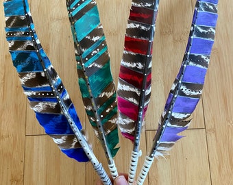 Smudging Hand-Painted Chakra Feather, Hand-wrapped, Natural 16” Wild Turkey Feather