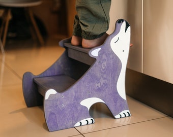 Kids Wooden Step Stool - Toddler Helper for Bathroom, Potty Training - Two-Step Design