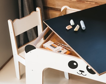 Panda Kids Activity Table: Montessori Blackboard, Plywood Children's Furniture