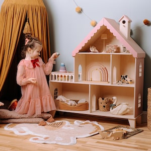 Pink Dollhouse wooden, For Girls, Kids, Handmade Home for Your Dolls