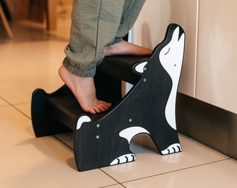 Husky Wooden Toddler Step Stool – 2-Tier Kids Stool