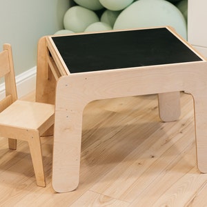 Kids Table, Reversible Tabletop with Blackboard, Extra Storage Compartment, Open Table Ends for Easy Access image 3