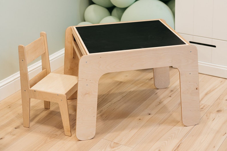 Kids Table, Reversible Tabletop with Blackboard, Extra Storage Compartment, Open Table Ends for Easy Access image 3