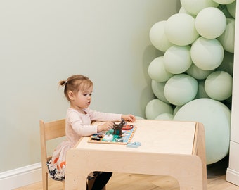 Toddler Table, Reversible Blackboard Tabletop, Storage Compartment