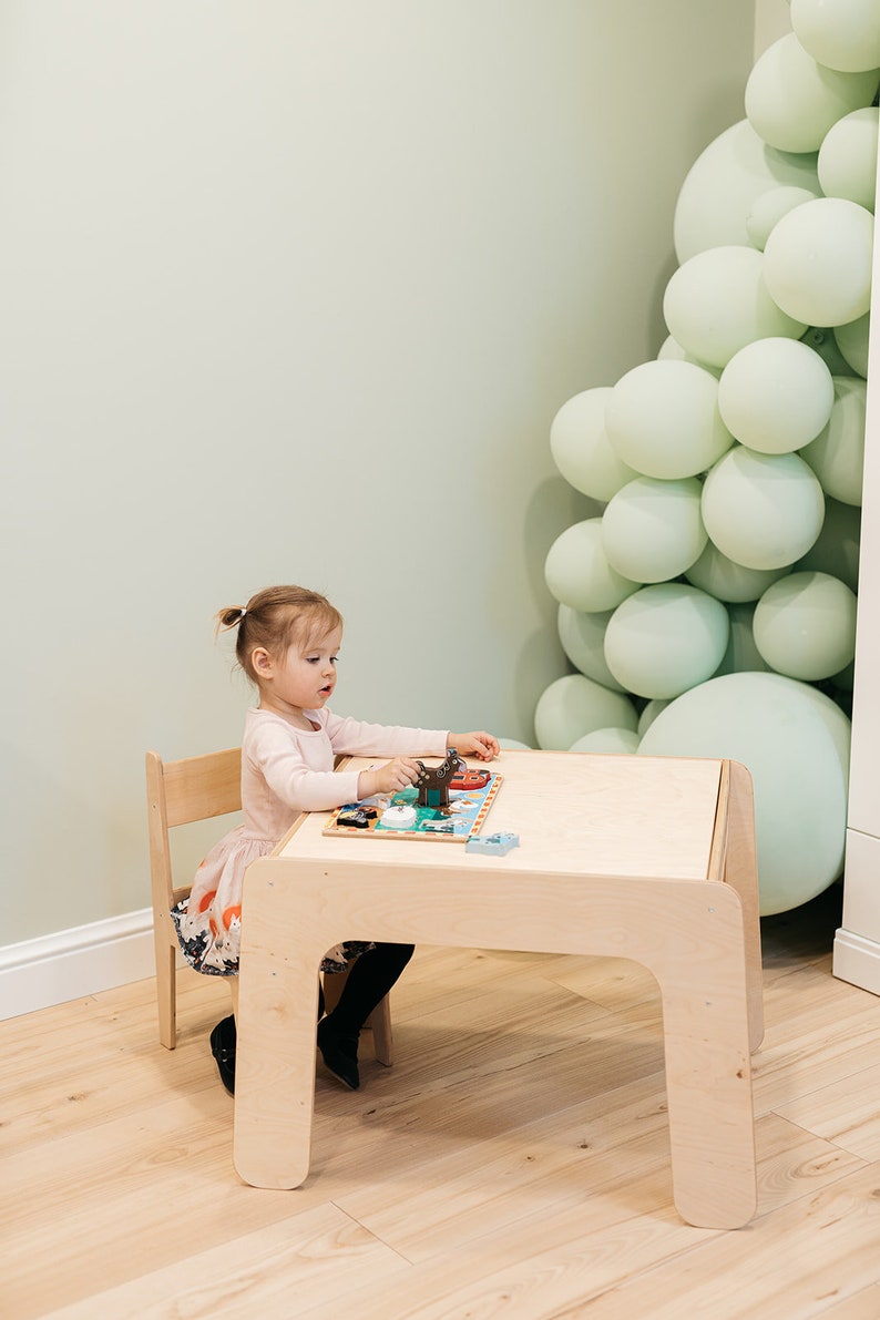 Kids Table, Reversible Tabletop with Blackboard, Extra Storage Compartment, Open Table Ends for Easy Access image 1