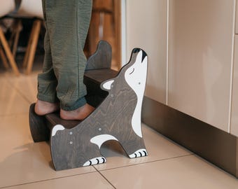 Grauer Kleinkind Tritthocker - Kindersicherer Stehturm für Küche und Bad