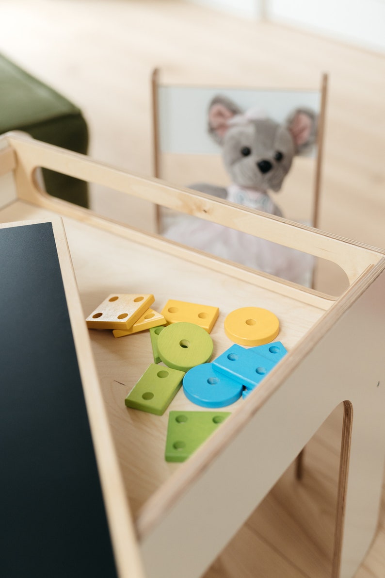 Montessori Inspired Table and Chair Set with Reversible Blackboard Top Creative Play and Learning Furniture for Kids image 6