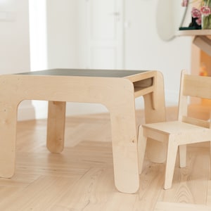 Kids Table, Reversible Tabletop with Blackboard, Extra Storage Compartment, Open Table Ends for Easy Access image 5