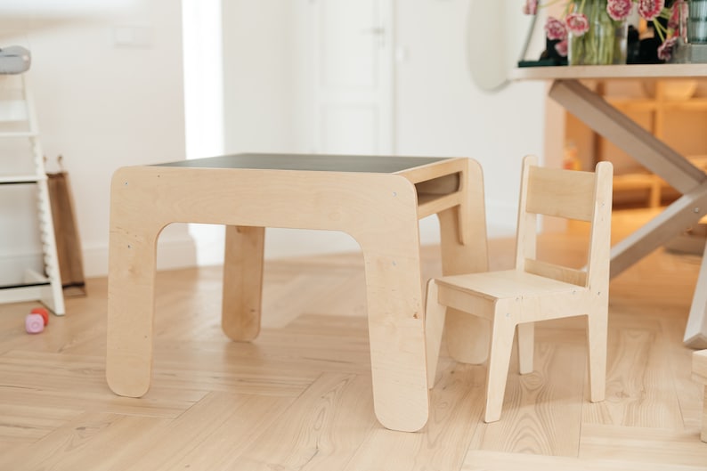 Kids Table, Reversible Tabletop with Blackboard, Extra Storage Compartment, Open Table Ends for Easy Access image 5