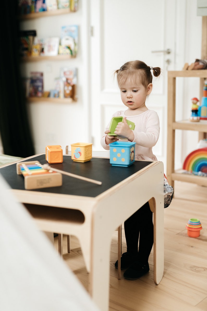 Montessori Inspired Table and Chair Set with Reversible Blackboard Top Creative Play and Learning Furniture for Kids image 4