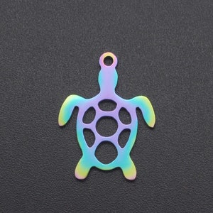 Rainbow Metal, Turtle Pendant, Set of Five, about .75 inch, Boho, Colorful , Great for Earrings