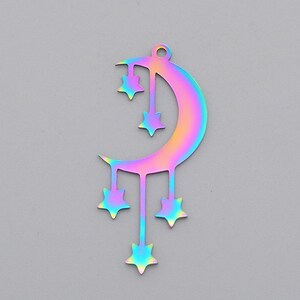 Rainbow Metal, Moon and Falling Stars, Laser Cut Stainless Steel, Thicker, Set of 5, about 1.5", Earrings, Necklaces, Thin