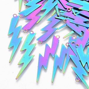 Lightning Bolts, Rainbow Metal, Stainless Steel Pendants, Earring, Lightning Charm 1.5", Thin, Great for Earrings