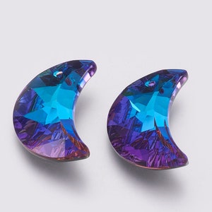 Crescent Moon, Deep Blue Aurora, 30mm, K9 Glass Rhinestone Pendants, Imitation Austrian Crystal, Faceted, Boho, Purple Mountain Beads