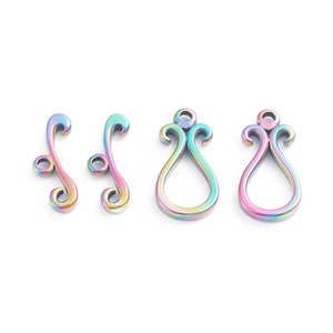 Rainbow Metal, Scroll and Swirl Teardrop Toggle Clasp, Stainless Steel, Ring 18.5x9.5x2.5mm, Hole: 1.5mm, Bar  6.5x16.5x2.5mm, Hole 1.5mm