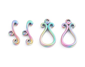 Rainbow Metal, Scroll and Swirl Teardrop Toggle Clasp, Stainless Steel, Ring 18.5x9.5x2.5mm, Hole: 1.5mm, Bar  6.5x16.5x2.5mm, Hole 1.5mm