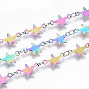 Rainbow Metal, 304 Stainless Steel , 7mm wide Star Sequin Chains, Soldered, Boho, 1 Meter, 1 yard 3 inch, Colorful, Purple Mountain Beads