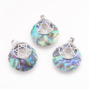 Paua Shell, Star of David Gemstone Pendants, Platinum Tone Brass Findings, Jewish Star Pendants, Boho, Purple Mountain Beads