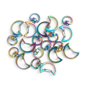 Rainbow Metal, Moon Shape Swivel Clasps, Rainbow Alloy Pendants, about 1.5”  long, Clasp for chains, keychains, and more