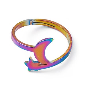 Rainbow Metal, moon & star finger ring size 6 1/4