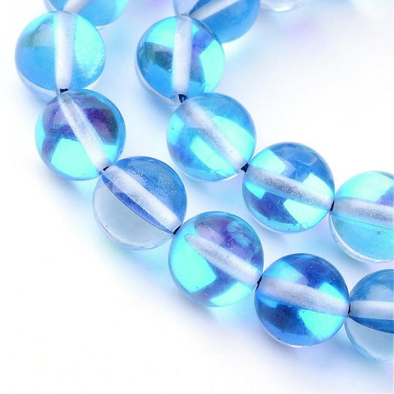8mm 10mm Blue Holographic Beads Synthetic Moonstone Beads Etsy