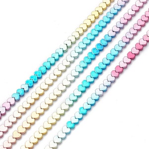 Nickel Free, Rainbow Hearts Electroplate Non-magnetic Synthetic Hematite Beads Strands, 6x6x3.5mm, Hole: 0.8mm, about 84pcs/strand, 15.55"