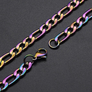 Rainbow Metal, Men's Figaro Chain, 304 Stainless Steel Necklaces, with Lobster Claw Clasps, Faceted, 20" Long, 7mm Wide