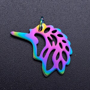Rainbow Metal, Unicorn, with jump ring, Vacuum Plating 201 Stainless Steel Pendants, Laser Cut, about 1”
