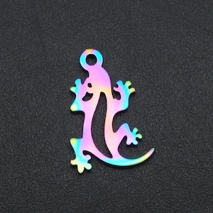 Rainbow Metal, Lizard, Gecko, Pendant, about .67 inch, 16mm, Set of Five, Thicker, Purple Mountain Beads