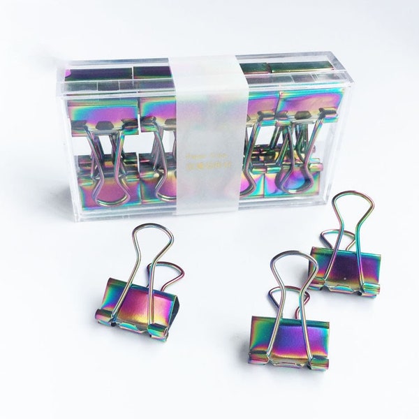 Rainbow Metal,  Metal Binder Clip, Paper Clamp, School Office Supplies, about 1.25”