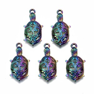 Rainbow Metal, Small Turtle, Rainbow Alloy Pendants, 3D, about 1", Great for Necklaces,  Home Decor