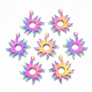 Rainbow Metal Sun Rays, Pendants, Stainless Steel, Shiny, Big, about 1.25 inches,  Boho, Colorful, Purple Mountain Beads Thin