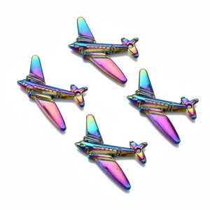 Rainbow Metal, Airplane, Pilot, 3D Front, Rainbow Alloy Pendants, about 1",  7x25x2.5mm, Hole: 1.5mm , Great for Necklaces