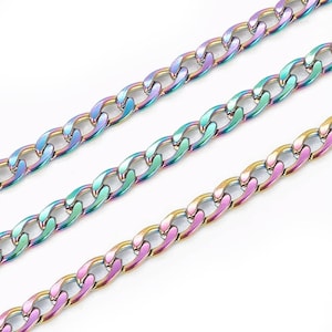 Rainbow Metal, 3mm Wide Stainless Steel Curb Chains, 3mm Wide, non-welded, Flat Oval, 1 meter cut from spool, Purple Mountain Beads