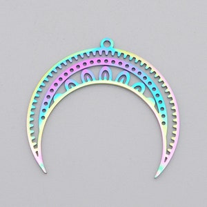 Rainbow Metal, Rainbow Moon, Laser Cut Stainless Steel, Thicker, Set of 5, about 1.25", Earrings, Necklaces, Purple Mountain Beads