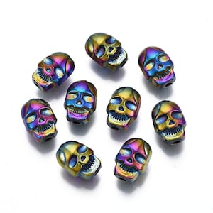 Rainbow Metal Skull Beads, Rack Plating  Alloy Beads, Nickel Free , Skull, Multi-color, 10.5x8x6.5mm, Hole: 1.8mm , Bead Findings