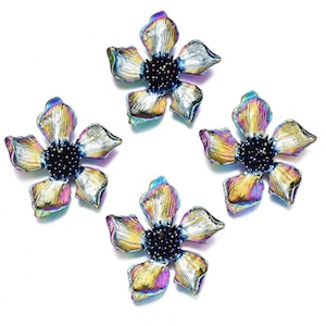 Rainbow Metal , Big Flower, 3D Front, Rainbow Alloy Pendants, about 2”, Nickel Free, Great for Necklaces, Decor