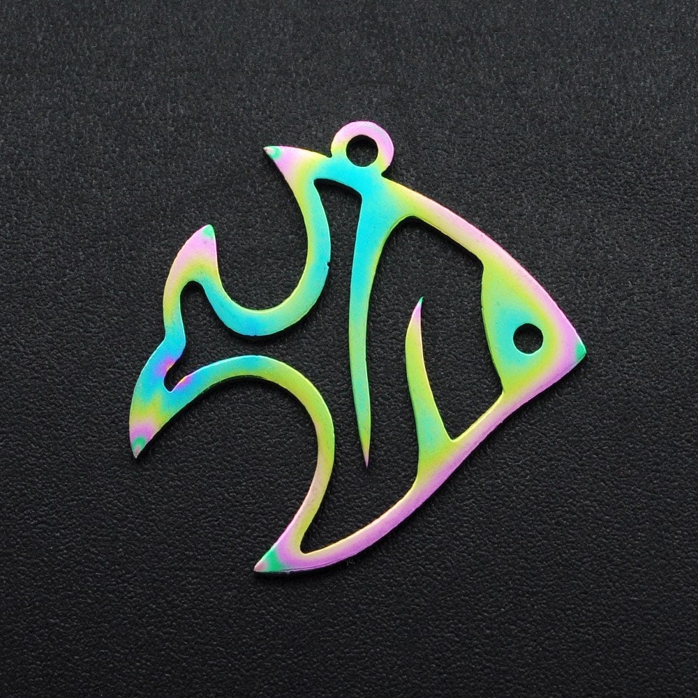 Rainbow Metal, Fish, Tropical Fish, Angel Fish, Pendant, About 1 Inch, Set  of Five, Thicker, Great for Earrings 