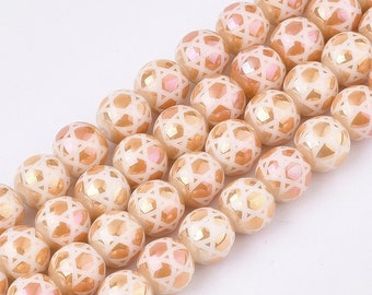 40 Rainbow Peach Electroplated Glass Beads, 11” Strand, about 40 beads, Jewish, Star of David, 8mm, Hole: 1.2mm