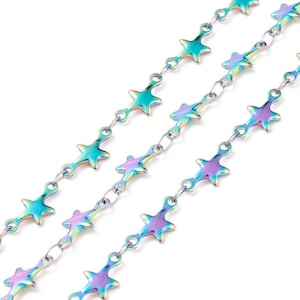 Rainbow Metal, 6mm 304 Stainless Steel Chains, Star Link Chains, Soldered