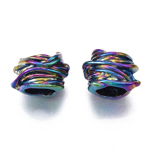 Rainbow Metal Beads, Abstract Coil Design, Rainbow Color Alloy European Beads, Large Hole Beads, Nickel Free, Column, 11.5x16x13mm, Hole 8mm