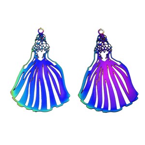 Rainbow Metal, Stunning Woman in Long Dress, Pendants, Stainless Steel, Shiny, Light and Thin 1.25", Great for Earrings Thin