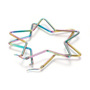 Rainbow Metal, Large Star Hypoallergenic Earrings, Star Hoop, 3 inch, Boho, Purple Mountain Beads