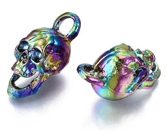 Rainbow Metal , Skull, Rainbow Alloy Pendants, Skull, Last Ones, Factory Discontinued, Multi-color, 30x12x17mm, Hole: 5x5mm